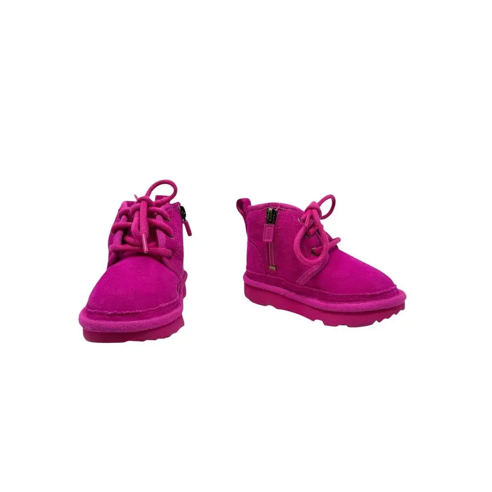 UGG Neumel II Toddler Boots Pink Fuchsia Suede Lace Up Zip Kids Size‎ 6
